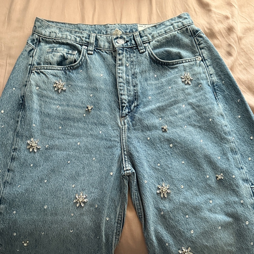 Rag & Bone Women's Charlie Embellished High-Rise Ankle Barrel Jeans - Bond Jewel - Picture 8 of 16
